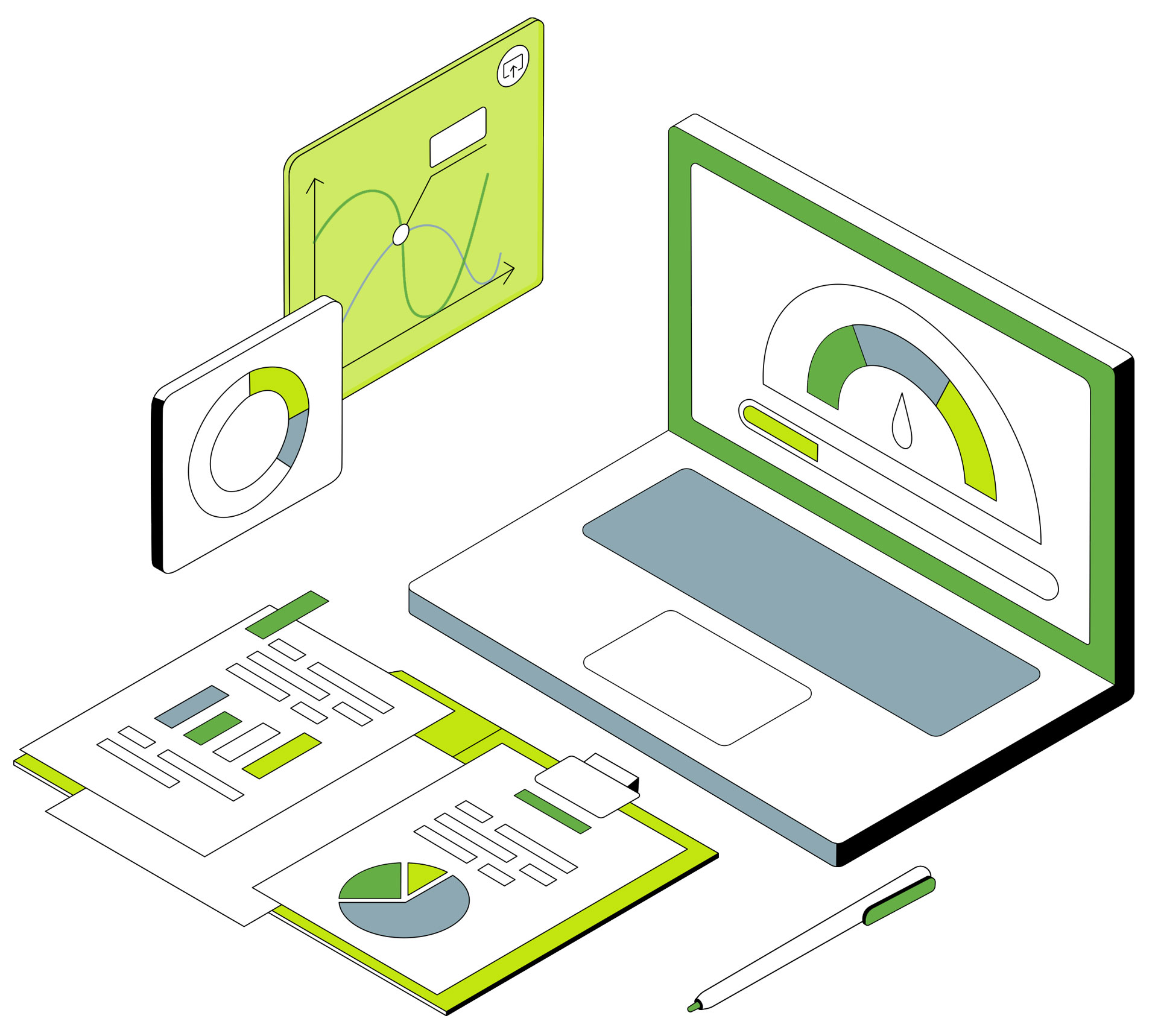 Icon illustration showing assessments